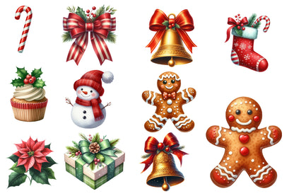 Christmas Watercolor Clipart PNG Bundle | Holidays Christmas Clipart | Festive Holiday Watercolor Sublimation PNG