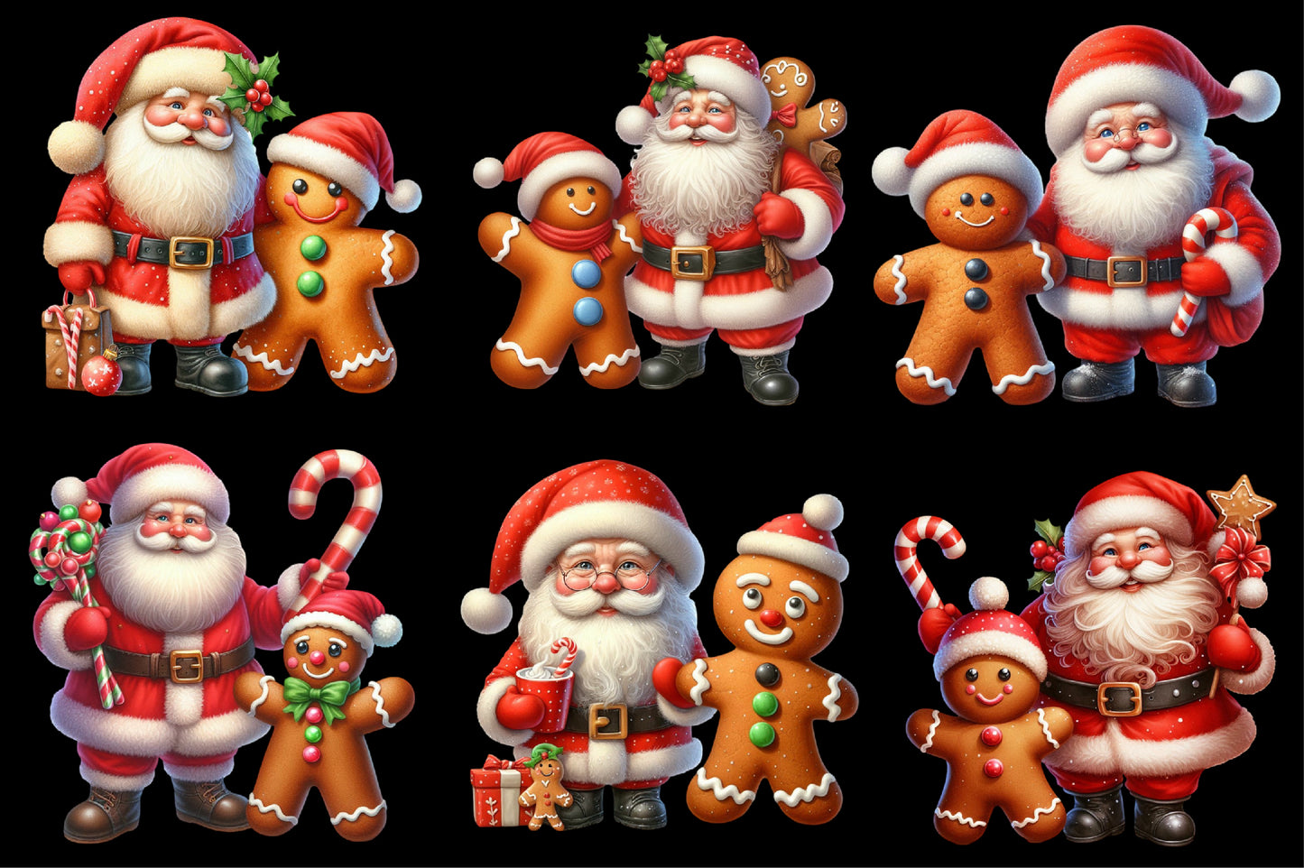 Funny Santa Claus & Gingerbread PNG Bundle 19 Watercolor Christmas Clipart