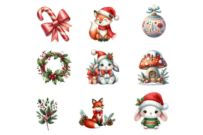 Whimsical Christmas Clipart PNG Bundle | Cute Christmas Watercolor Clipart | Woodland Christmas Sublimation PNG