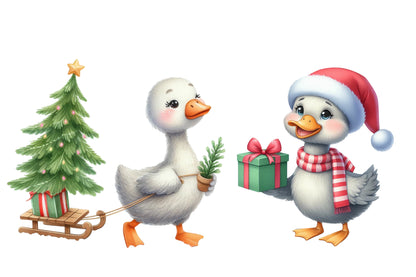 Christmas Silly Goose Clipart Bundle | Cute Watercolor Christmas Goose PNG | Funny Holiday Goose Sublimation Clipart