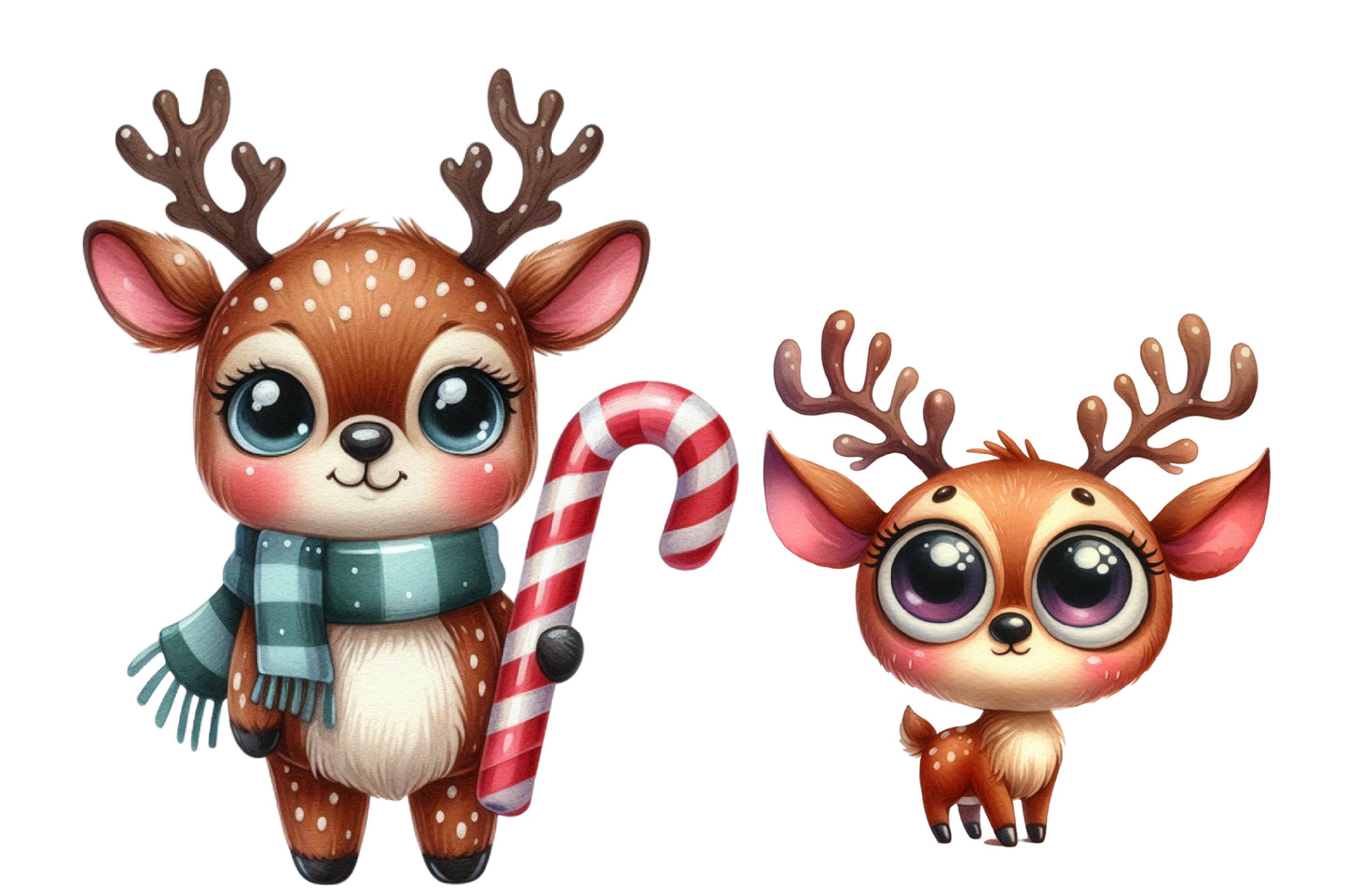 Christmas Funny Reindeer Clipart PNG Bundle | Watercolor Cute Funny Christmas Reindeer Clipart | Holiday Sublimation PNG