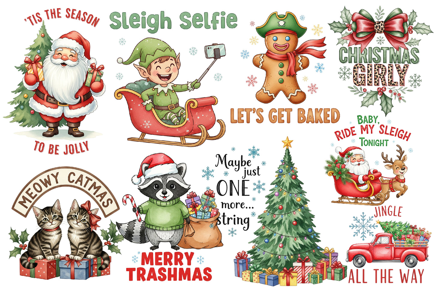 Vintage Christmas Sublimation Quotes PNG Bundle | Funny Christmas Clipart | Retro Holiday Designs