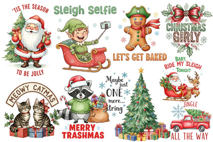 Vintage Christmas Sublimation Quotes PNG Bundle | Funny Christmas Clipart | Retro Holiday Designs