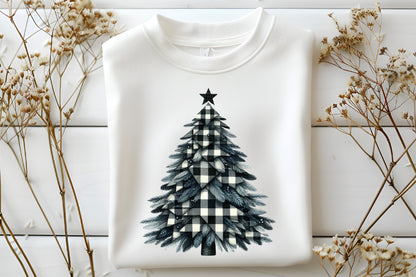 Black & White Plaid Christmas Tree Clipart PNG Bundle | Buffalo Check Christmas Trees, Farmhouse Holiday Trees
