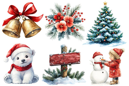 Cute Sweet Christmas Watercolor Clipart PNG Bundle | Cozy Christmas Winter Clipart | Holiday Sublimation PNG