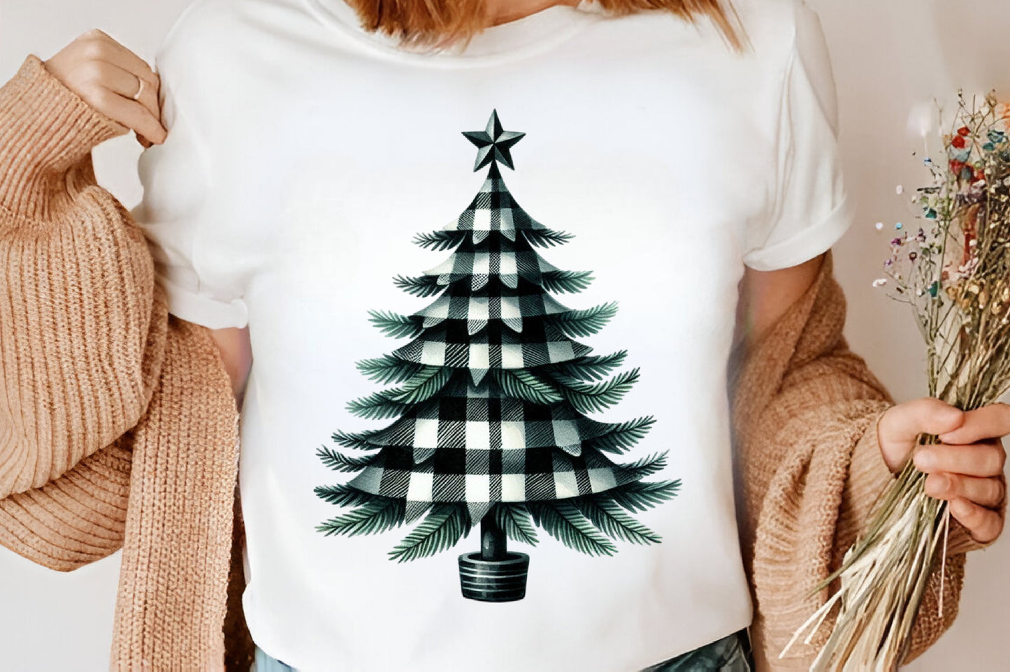 Black & White Plaid Christmas Tree Clipart PNG Bundle | Buffalo Check Christmas Trees, Farmhouse Holiday Trees