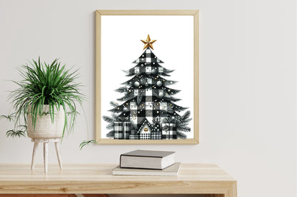 Black & White Plaid Christmas Tree Clipart PNG Bundle | Buffalo Check Christmas Trees, Farmhouse Holiday Trees