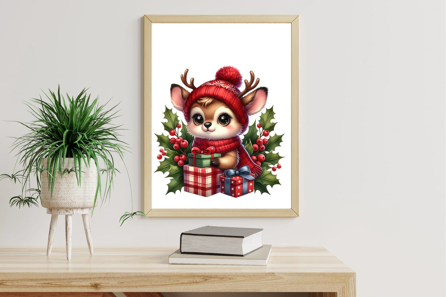Watercolor Christmas Winter Deer Clipart PNG Bundle | Cute Reindeer Deer Holiday Designs