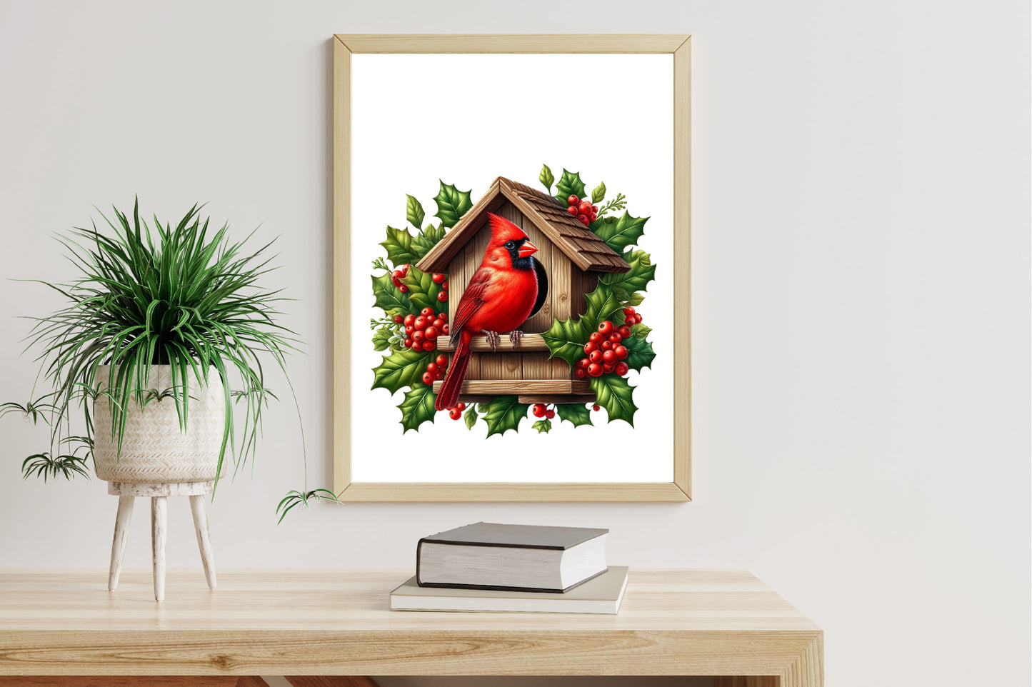 Watercolor Christmas Red Cardinal Clipart PNG Bundle | Winter Cardinal Birds & Holiday Decor