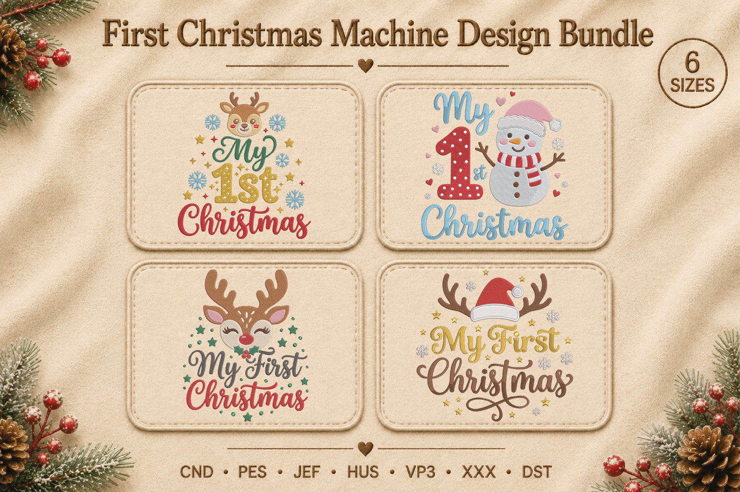 First Christmas Machine Embroidery Design Bundle – Baby First Christmas Embroidery Collection, Cute Holiday Machine Embroidery