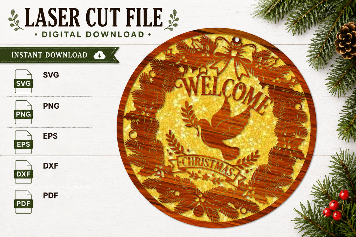Christmas Dove Welcome Sign SVG