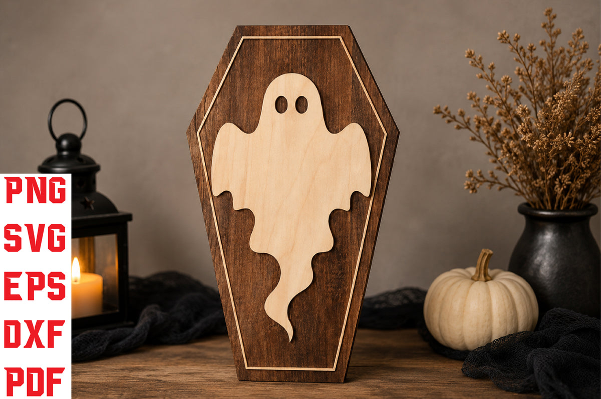 Halloween Ghost Coffin SVG, Spooky Ghost Laser Cut File