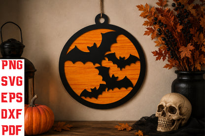 Halloween Bat Round Ornament SVG