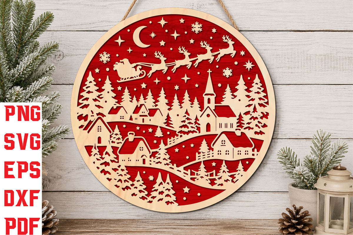 Christmas Village Santa Sleigh Laser Cut SVG