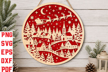Christmas Village Santa Sleigh Laser Cut SVG