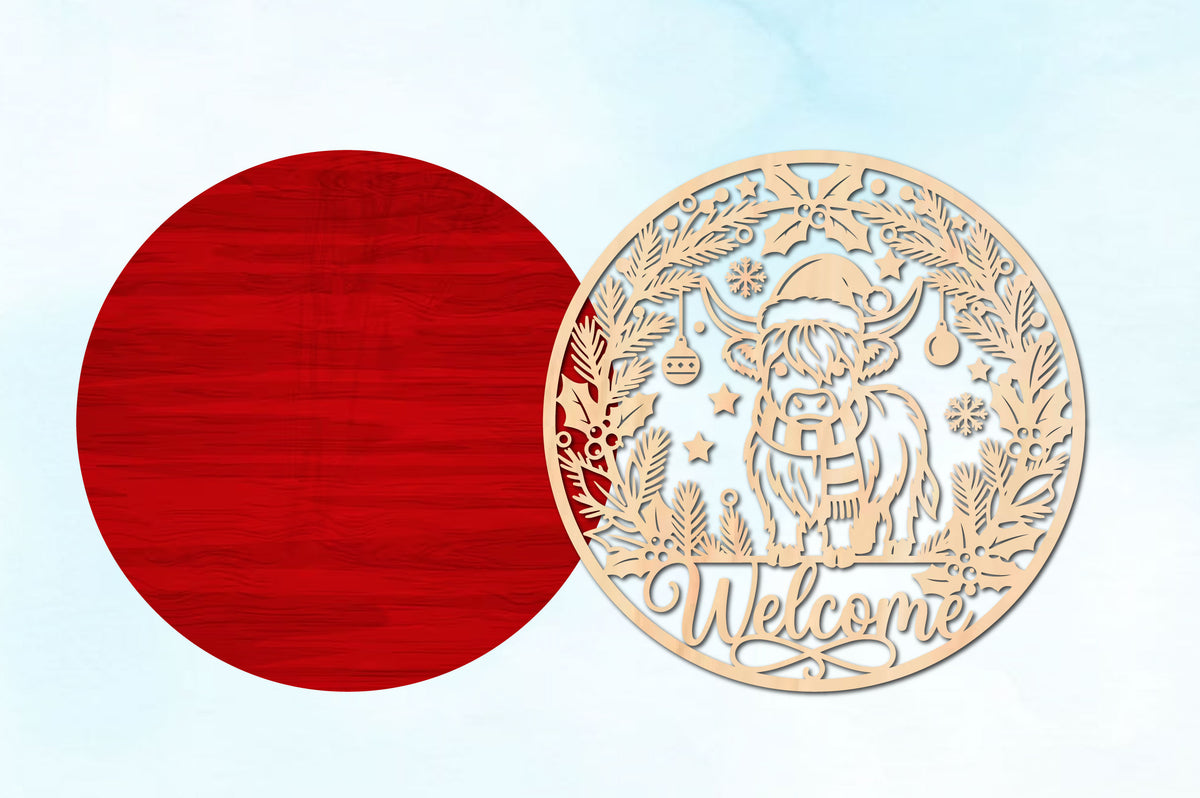 Christmas Highland Cow Welcome Laser Cut SVG