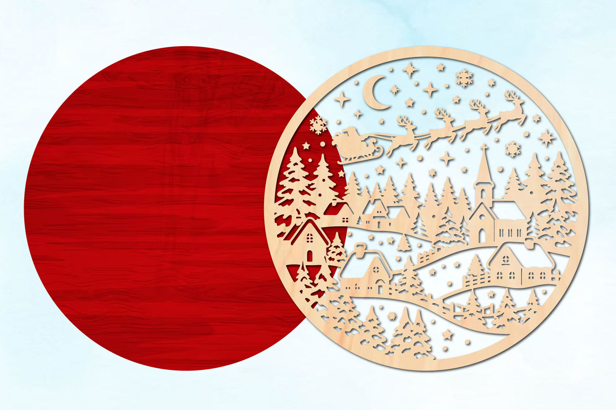 Christmas Village Santa Sleigh Laser Cut SVG