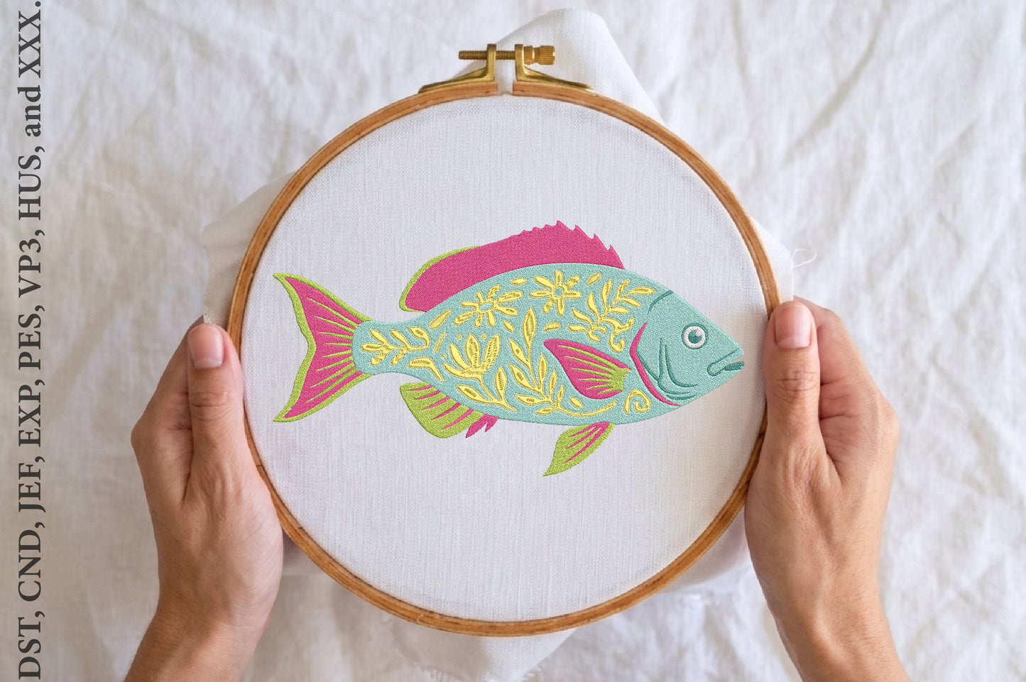 Preppy Fish Embroidery Design – Cute Nautical Fish Machine Embroidery Pattern, Classic Coastal Sea Life Embroidery Design