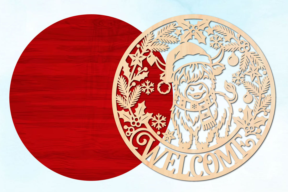 Christmas Highland Cow Welcome Sign SVG