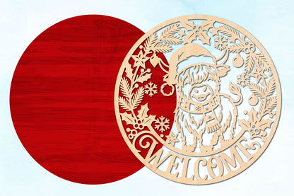 Christmas Highland Cow Welcome Sign SVG