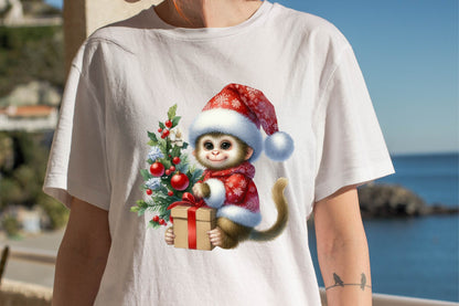 Christmas Monkey Watercolor Clipart PNG Bundle