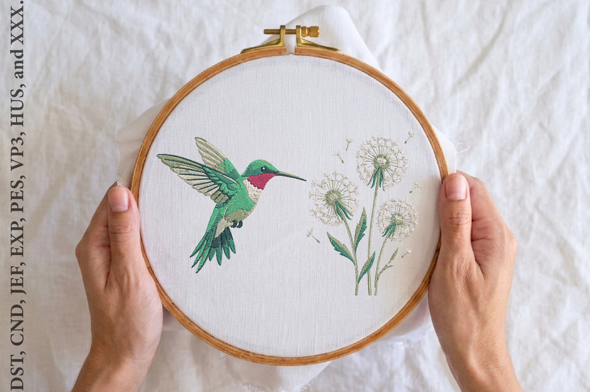 Hummingbird Embroidery Design – Beautiful Hummingbird Machine Embroidery Pattern, Elegant Bird & Nature Embroidery Design