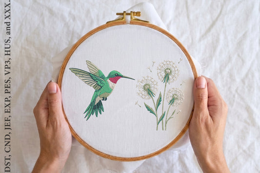 Hummingbird Embroidery Design – Beautiful Hummingbird Machine Embroidery Pattern, Elegant Bird & Nature Embroidery Design