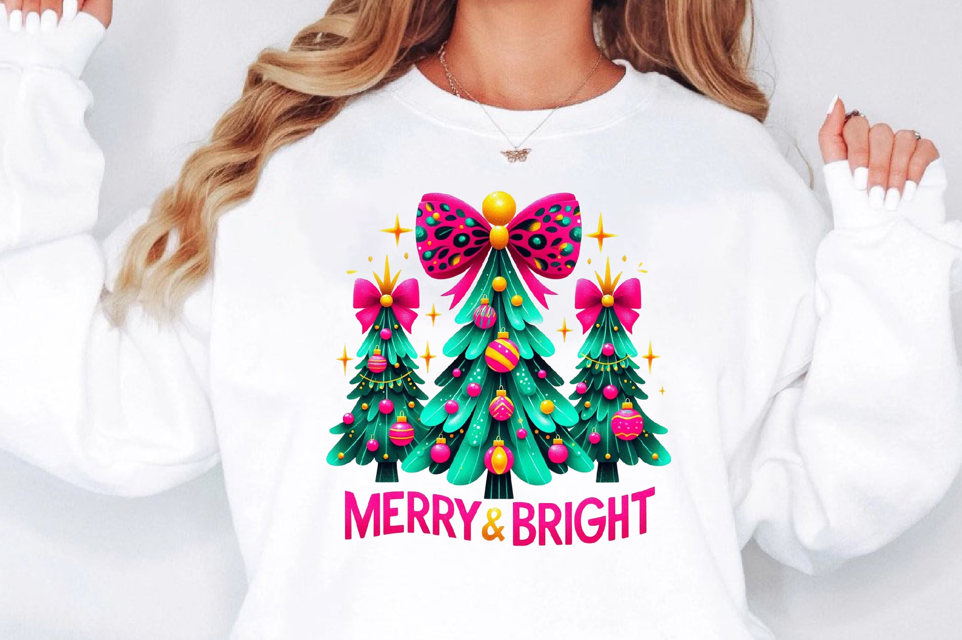 Merry & Bright Christmas Tree PNG Colorful Holiday Sublimation