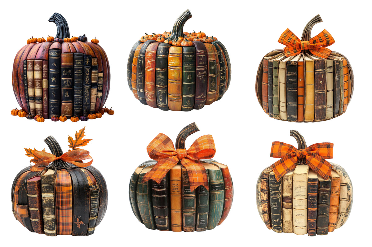 Fall Halloween Book Pumpkin PNG Bundle | Book Lover Pumpkin Clipart, Autumn Books PNG,
