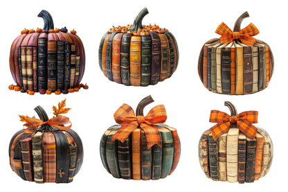 Fall Halloween Book Pumpkin PNG Bundle | Book Lover Pumpkin Clipart, Autumn Books PNG,