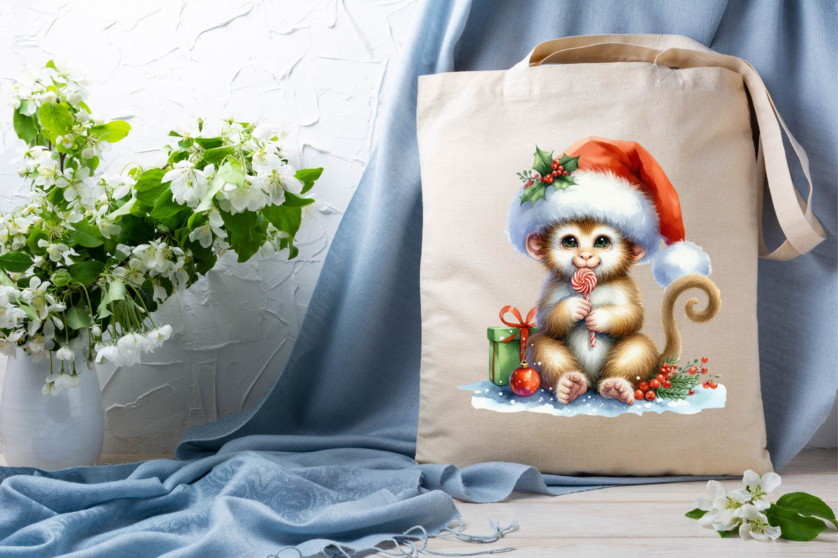 Christmas Monkey Watercolor Clipart PNG Bundle