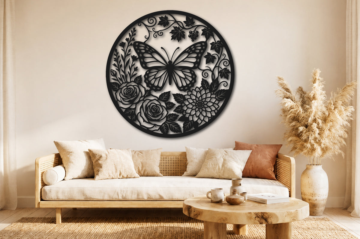 Butterfly Floral Mandala Wall Art SVG