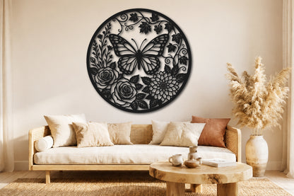 Butterfly Floral Mandala Wall Art SVG