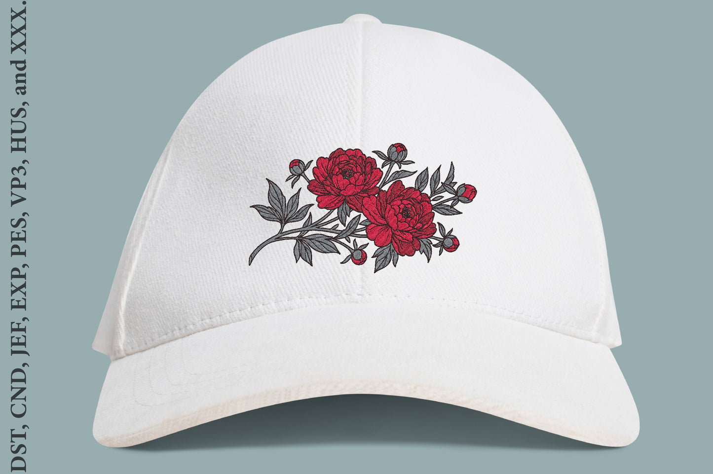 Peony Embroidery Design – Beautiful Peony Flower Machine Embroidery Pattern, Elegant Floral Botanical Embroidery Design