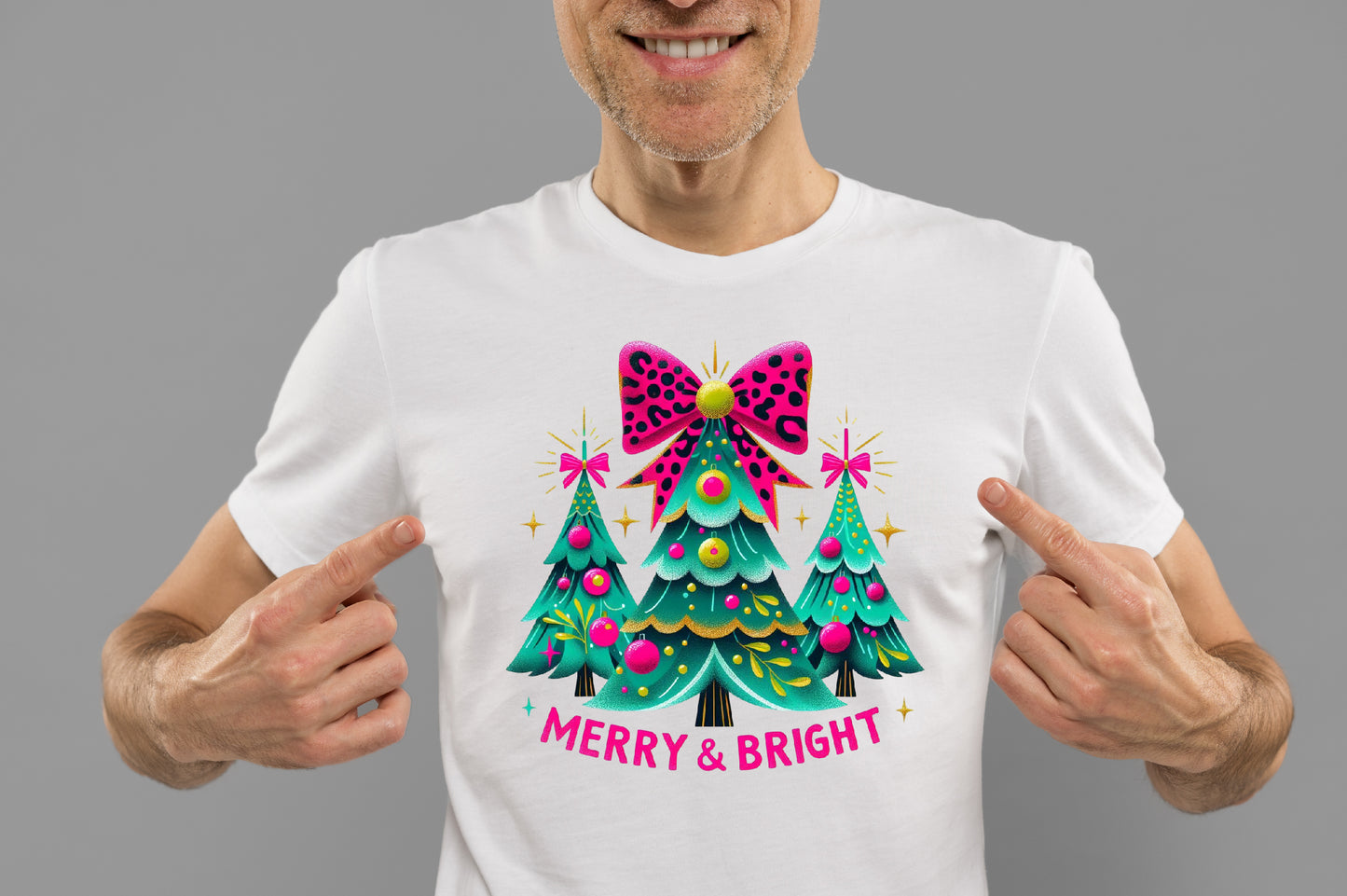 Merry & Bright Christmas Tree PNG Colorful Holiday Sublimation
