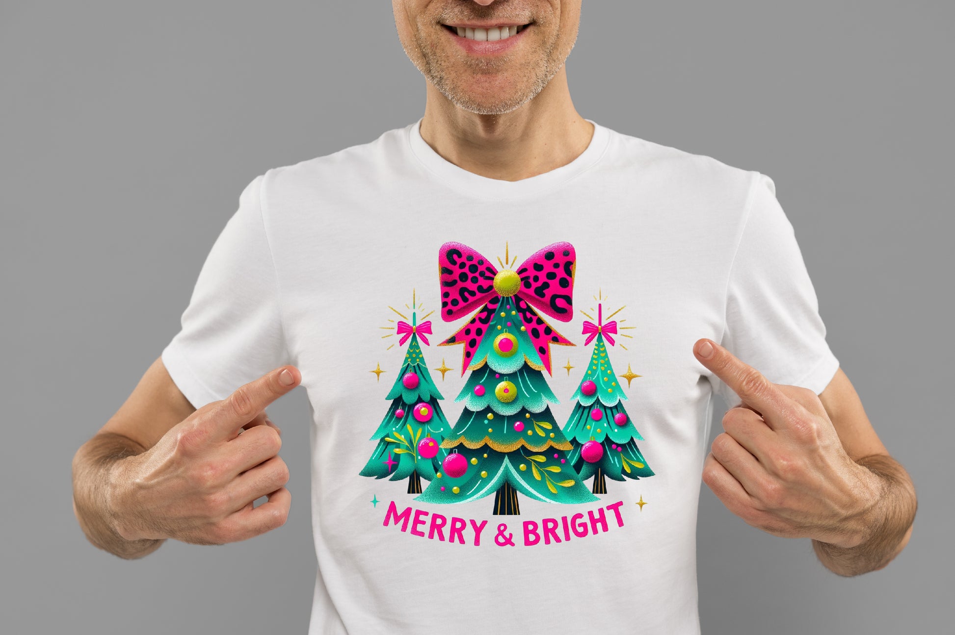 Merry & Bright Christmas Tree PNG Colorful Holiday Sublimation