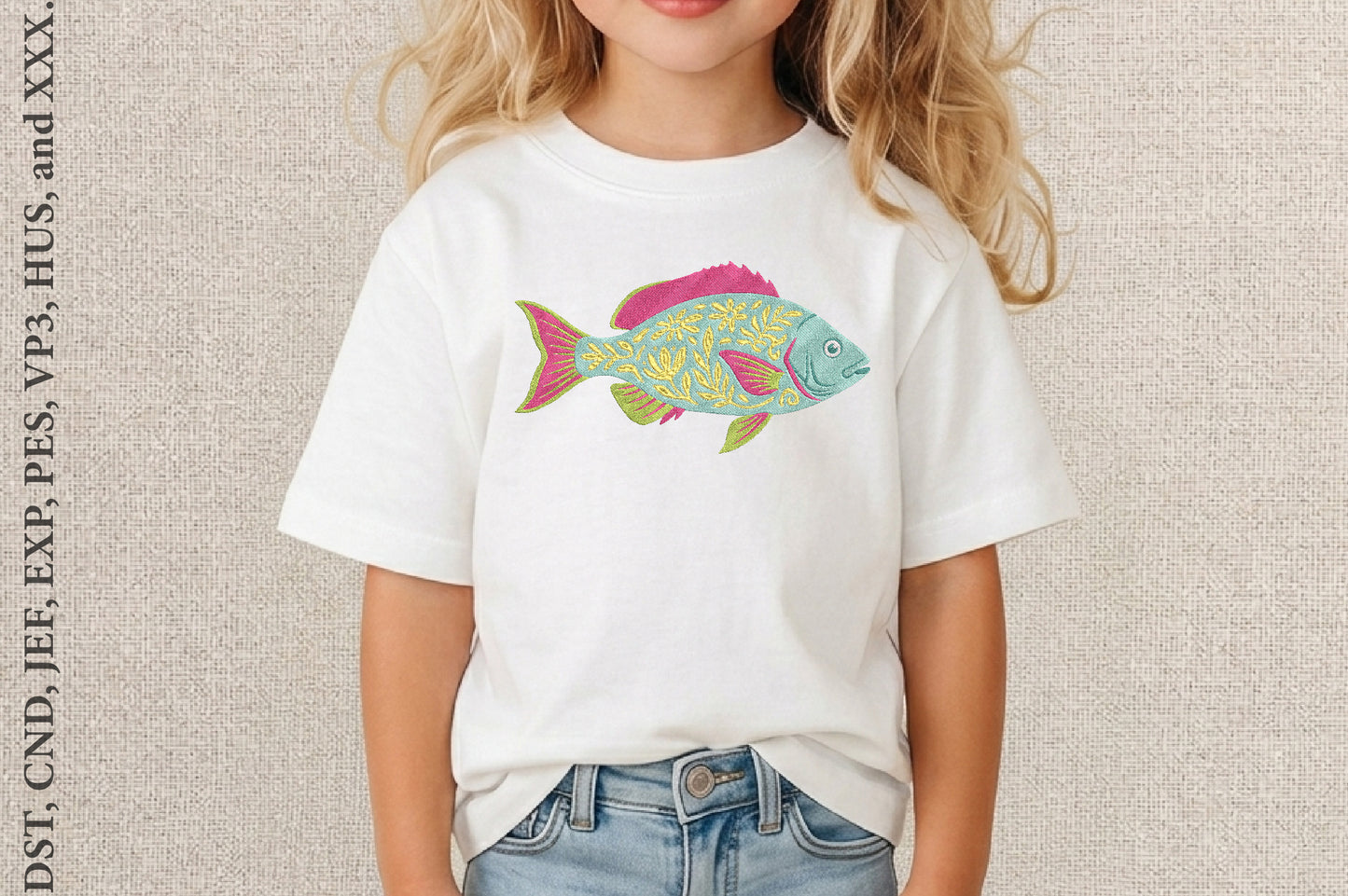 Preppy Fish Embroidery Design – Cute Nautical Fish Machine Embroidery Pattern, Classic Coastal Sea Life Embroidery Design