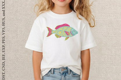 Preppy Fish Embroidery Design – Cute Nautical Fish Machine Embroidery Pattern, Classic Coastal Sea Life Embroidery Design