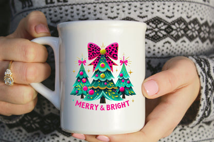 Merry & Bright Christmas Tree PNG Colorful Holiday Sublimation
