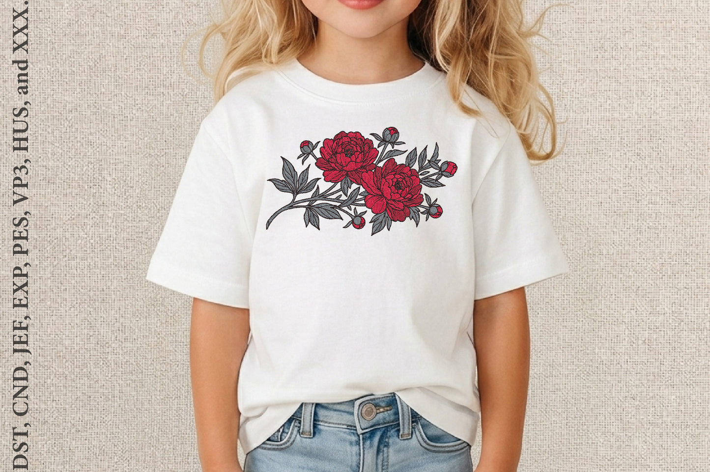 Peony Embroidery Design – Beautiful Peony Flower Machine Embroidery Pattern, Elegant Floral Botanical Embroidery Design