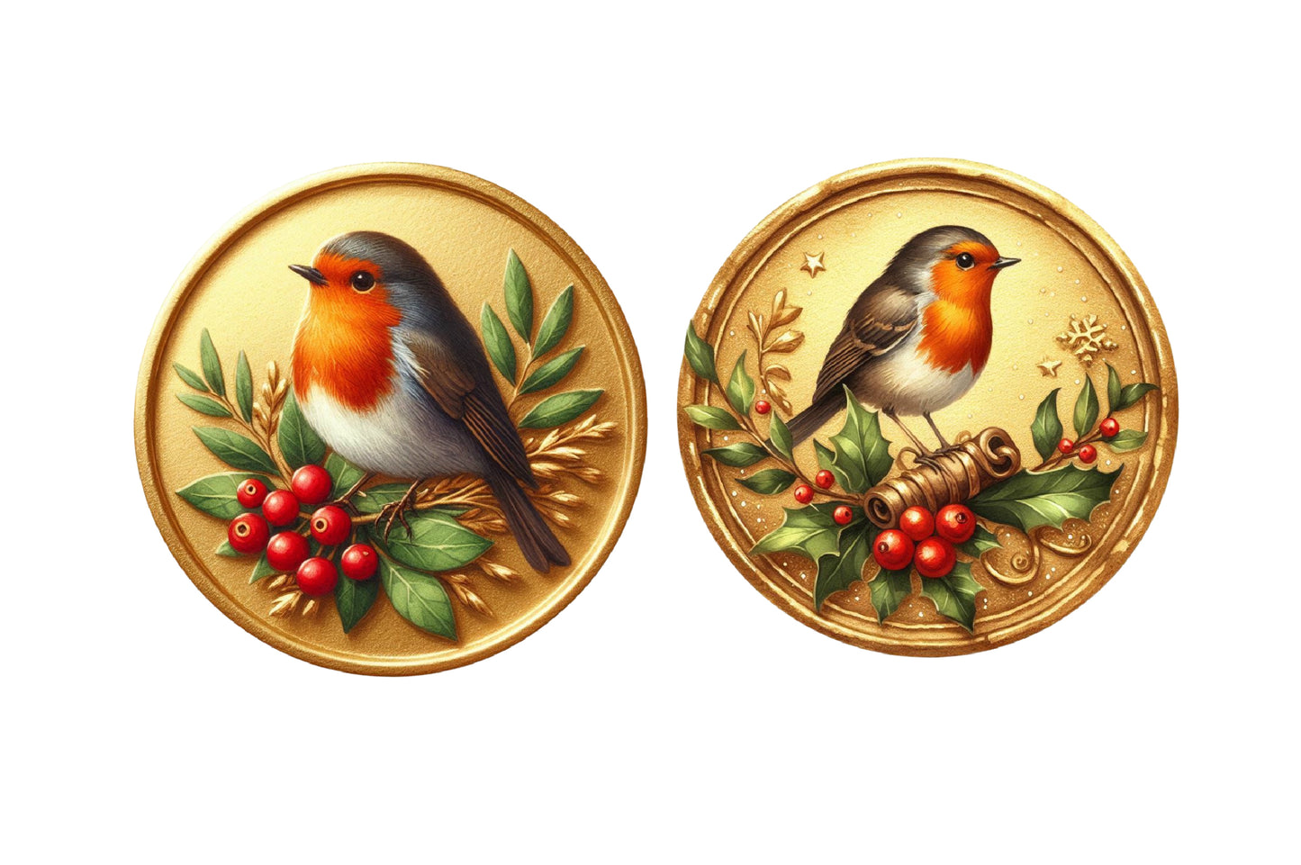 Christmas Golden Wax Seal Sublimation PNG Bundle | Watercolor Elegant Holiday Wax Seal Clipart | Festive Christmas PNG