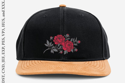 Peony Embroidery Design – Beautiful Peony Flower Machine Embroidery Pattern, Elegant Floral Botanical Embroidery Design