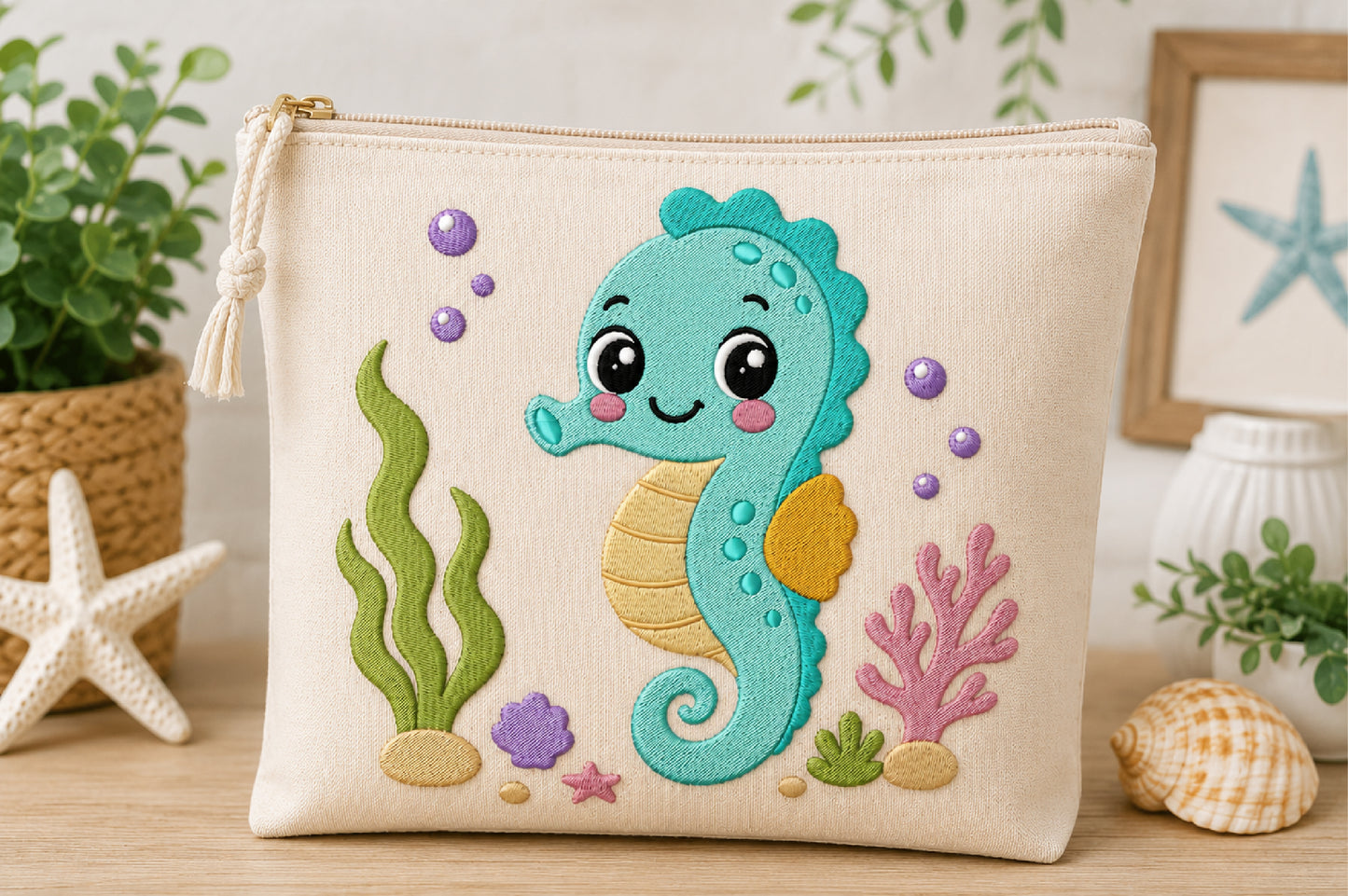 Cute Seahorse Embroidery Design – Adorable Ocean Seahorse Machine Embroidery Pattern, Sea Life Embroidery Design