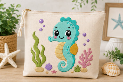 Cute Seahorse Embroidery Design – Adorable Ocean Seahorse Machine Embroidery Pattern, Sea Life Embroidery Design