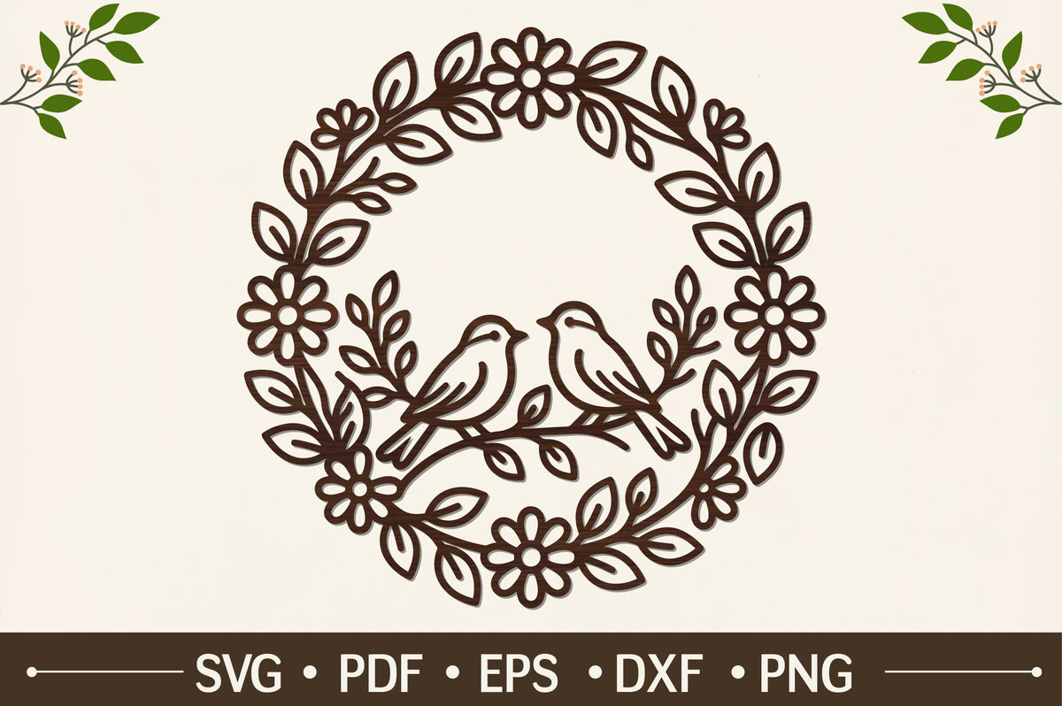 Love Birds Floral Wreath SVG