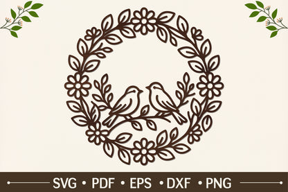 Love Birds Floral Wreath SVG