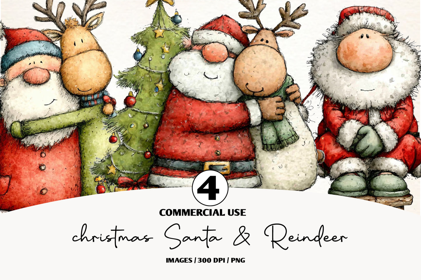 Christmas Santa & Reindeer Clipart PNG