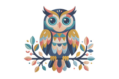 Woodland Owl Embroidery Design – Cute Forest Owl Machine Embroidery Pattern, Rustic Woodland Animal Embroidery Design