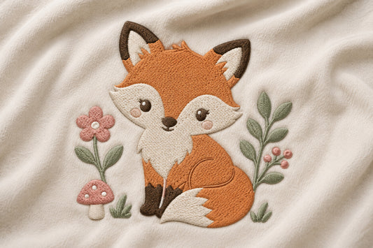 Cute Fox Embroidery Design – Adorable Woodland Fox Machine Embroidery Pattern, Sweet Forest Animal Embroidery Design