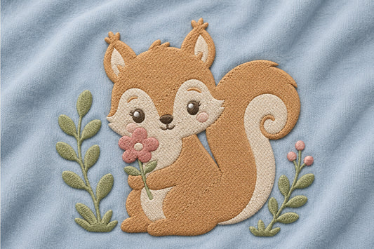 Baby Squirrel Embroidery Design – Cute Woodland Squirrel Machine Embroidery Pattern, Adorable Forest Animal Embroidery Design